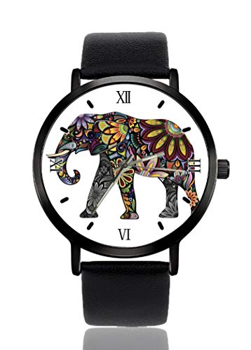 Bellissimo orologio da polso con elefanti per uomo e donna, cinturino in pelle, analogico, al quarzo, unisex