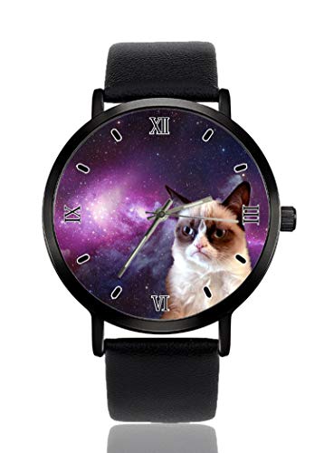 Grumpy Cat Space orologio da polso per uomo e donna, cinturino in pelle, analogico, al quarzo, unisex