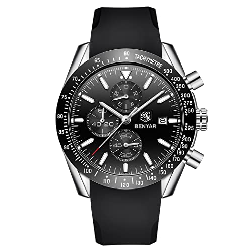 BENYAR Orologio da uomo al quarzo con movimento cronografo impermeabile 30 m cinturino in silicone alla moda sport business orologio da polso miglior regalo da uomo