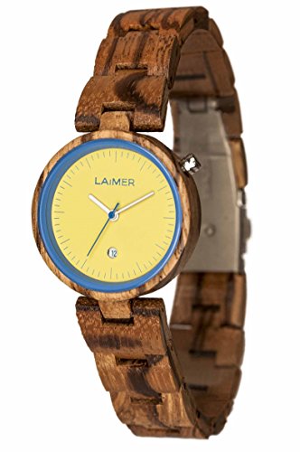 LAiMER 0053 - NICKY BLUE, Orologio analogico da polso al quarzo, cinturino in legno Zebrano strutturato, donna