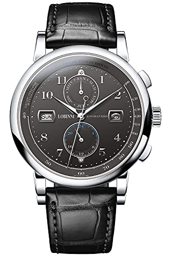 Lobinni - Orologio da uomo con orologio automatico in acciaio inox, impermeabile, da uomo, data-settimana Argento nero nero