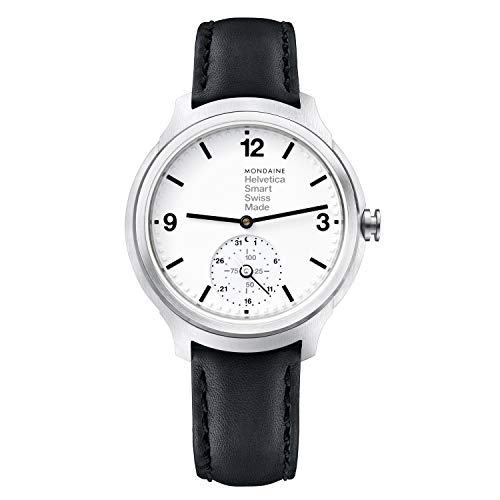 Mondaine Helvetica Smartwatch - Orologio con Cinturino Nero in Pelle per Uomo e Donna, MH1.B2S10.LB, 44 MM.