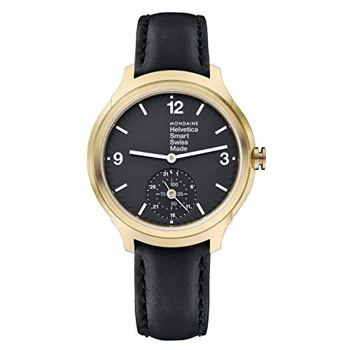 Mondaine Helvetica Smartwatch - Orologio con Cinturino Nero in Pelle per Uomo e Donna, MH1.B2S20.LB, 44 MM.