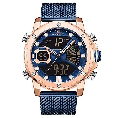 NAVIFORCE Orologio da uomo al quarzo digitale maschile orologio sportivo militare in acciaio inox Top Brand di lusso blu oro rosa uomo orologio da polso (NF9172-blu)