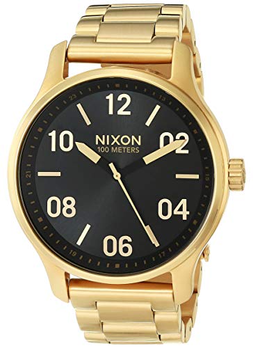 Nixon Patrol Gold/Black Mens Quartz and Custom Stainless Steel Watch. (42mm. Gold & Black Watch Face/Gold Stainless Steel Band)