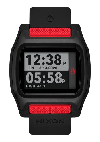 NIXON High Tide A1308-100m Water Resistant Men's Digital Surf Watch (44 mm Watch Face, 23 mm Pu/Rubber/Silicone Band) - Black/Red - Made with Recycled Ocean Plastics
