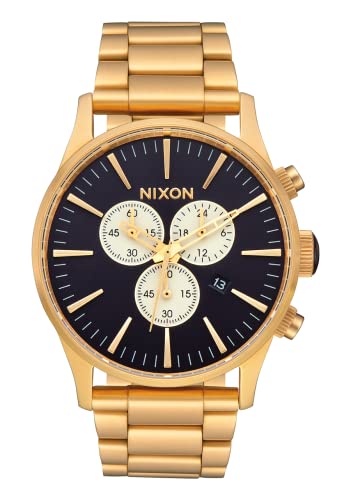 NIXON Sentry Chrono A386 - Gold/Indigo - 100m Water Resistant Men's Analog Classic Watch (42mm Watch Face, 23mm-20mm Stainless Steel Band)