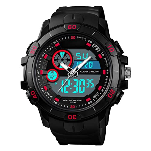 OhhGo Orologio sportivo da uomo digitale impermeabile orologio da polso con cronometro retroilluminato sveglia, Rosso, Medium