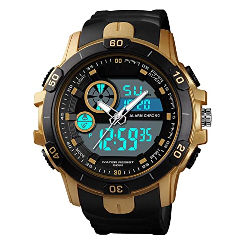 OhhGo Orologio sportivo da uomo digitale impermeabile orologio da polso con cronometro retroilluminato sveglia, Oro, Medium