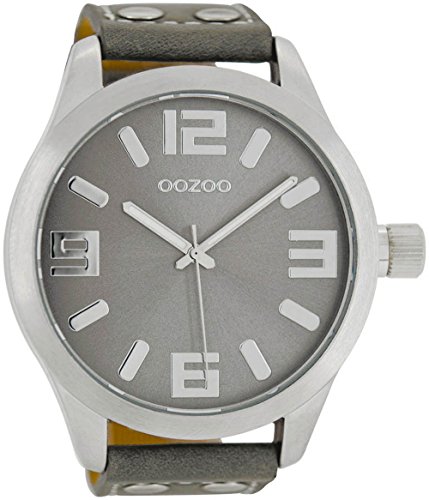 Oozoo C1007 – Orologio da uomo, cinturino in pelle, colore: grigio