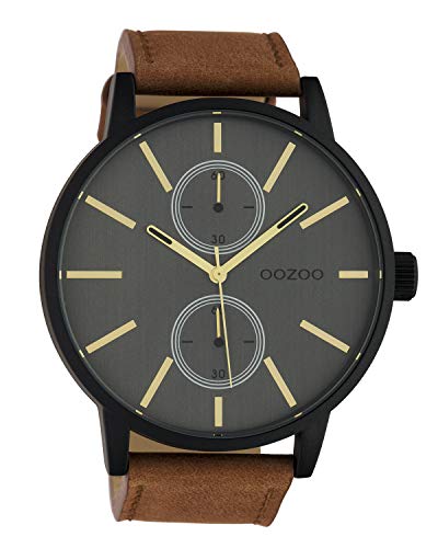 Oozoo C10503 - Orologio da uomo con cinturino in pelle, 50 mm, colore: Nero/Grigio/Marrone