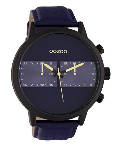 Oozoo C10515 - Orologio da uomo con cinturino in pelle, 50 mm, colore: Blu