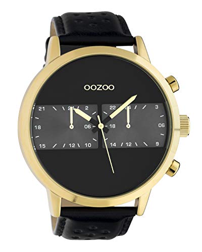 Oozoo C10516 - Orologio da uomo con cinturino in pelle, 50 mm, colore: oro/nero