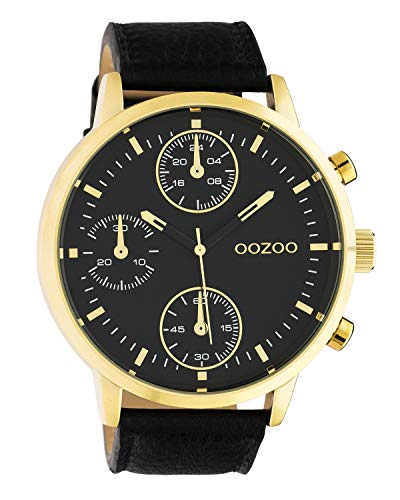Oozoo C10531 - Orologio da uomo con cinturino in pelle, 50 mm, colore: Oro/Nero