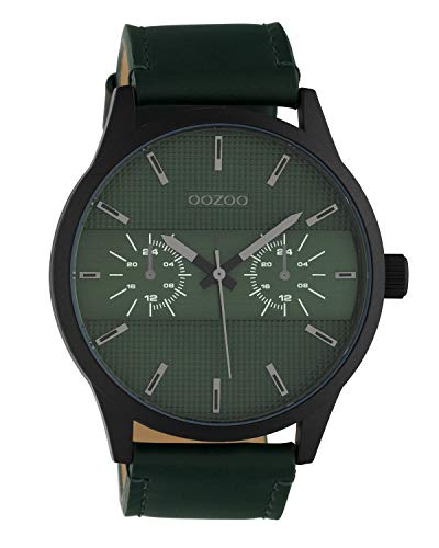 Oozoo C10537 - Orologio da uomo con cinturino in pelle, 48 mm, colore: Nero/Verde