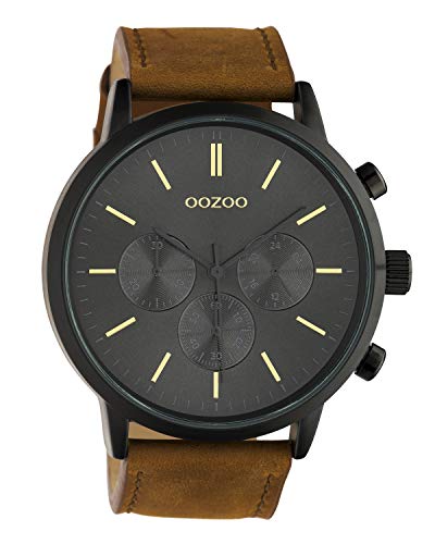 Oozoo C10543 - Orologio da uomo con cinturino in pelle, 48 mm, colore: Nero/Marrone