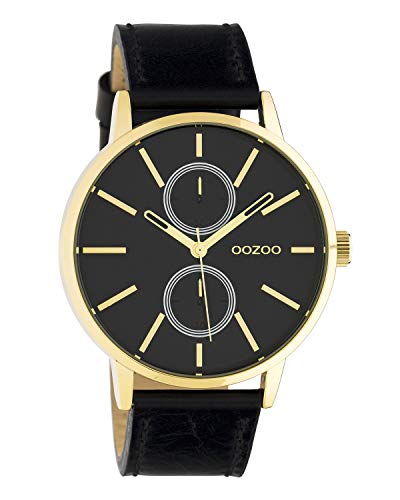 Oozoo C10589 - Orologio da polso unisex con cinturino in pelle, 42 mm, colore: oro/nero