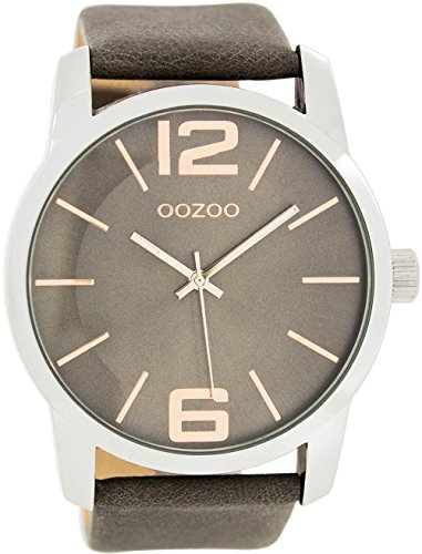 Oozoo UOC7413 - Orologio da polso da uomo e donna, con cinturino in pelle al quarzo, colore: Argento