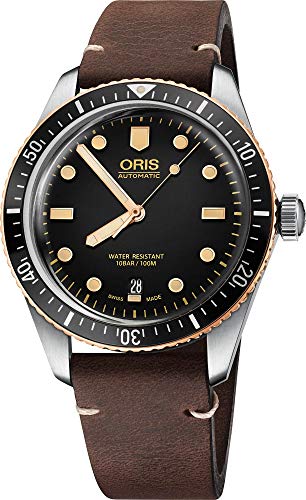 Oris Divers 73377074354LSDRKBRN - Orologio da uomo con cinturino in pelle nera