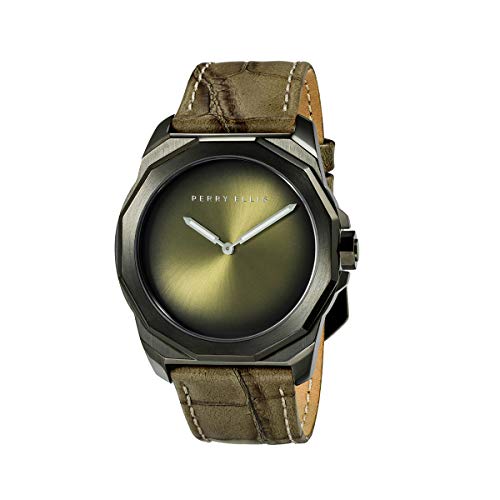 Perry Ellis Decagon, orologio da polso con quadrante sfumato, 44mm, movimento al quarzo, con cinturino in pelle, 10004-01