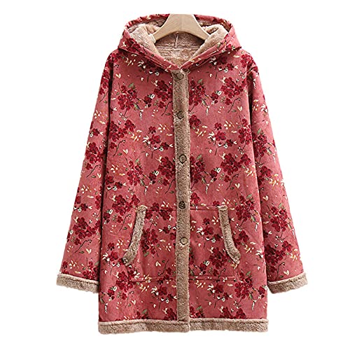 Pianshanzi Cappotto autunnale da donna, in pile rosa, lungo, in pile felpato, cappotto invernale, Colore: rosso, XXXL