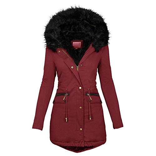 Pianshanzi Sale Hurz, giacca invernale da donna con pelliccia, colore nero, taglia grande, ideale per l'inverno, rosso vivo, XXL