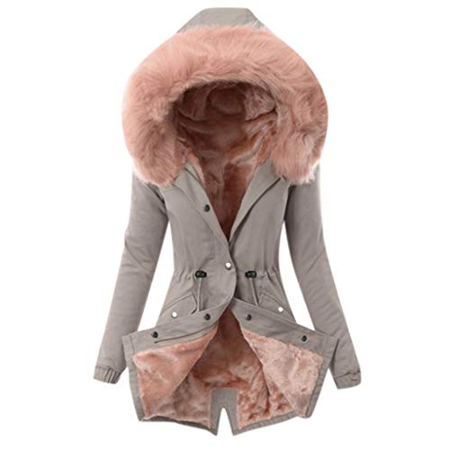 Pianshanzi Cappotto invernale da donna lungo con pelliccia, impermeabile, nero, caldo, parka invernale, C grigio., XL