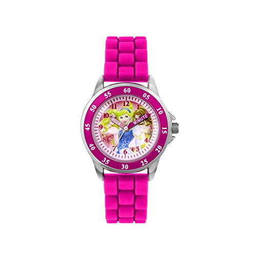 Principesse Disney - orologio al quarzo con quadrante rosa per imparare a leggere l'ora, cinturino in gomma bianca, da ragazza, PN1078