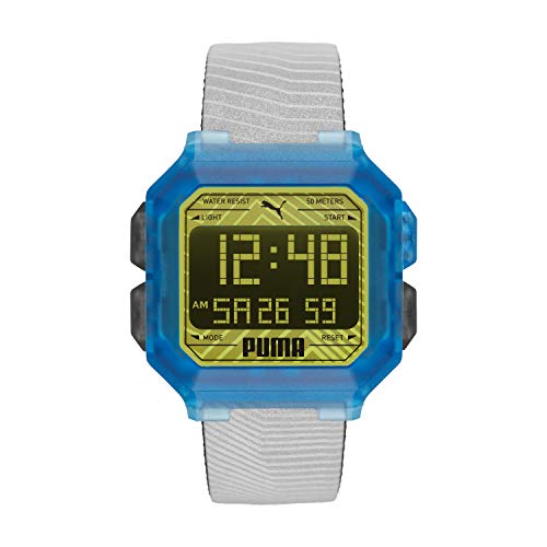 PUMA Remix LCD - Orologio al quarzo digitale con cinturino in poliuretano bicolore blu e verde da uomo P5038