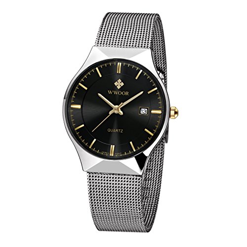 Qingmei Fashion orologi degli uomini Dial stainless steel mesh Quartz calendario impermeabile ultra – sottile orologio