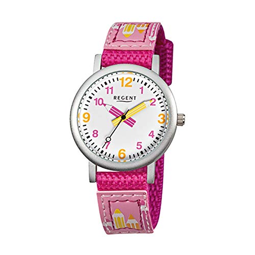 Regent Elegant Analog bambini-Orologio da polso in tessuto-braccialetto rosa luenette-orologio quadrante bianco URF730