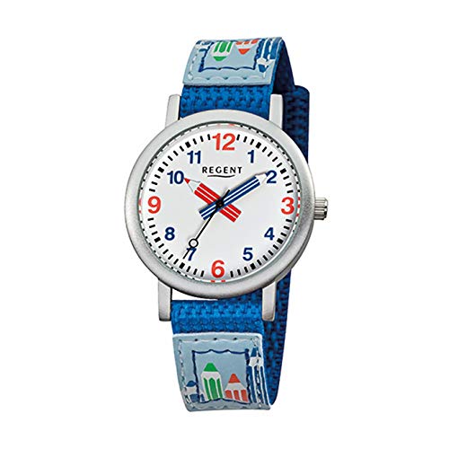 Regent bambini-orologio Elegant Analog Tessuto-braccialetto blu luenette-orologio quadrante bianco URF731