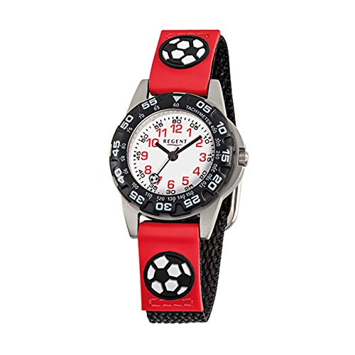 Regent bambini orologio da polso elegante analogico Tessile del braccialetto nero rosso orologio al quarzo con quadrante bianco urf943