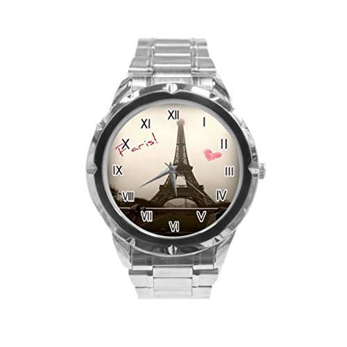 Eiffel Tower-Paris Photo Custom Fashion Orologio da polso da uomo, cinturino in acciaio inox, orologio sportivo da uomo