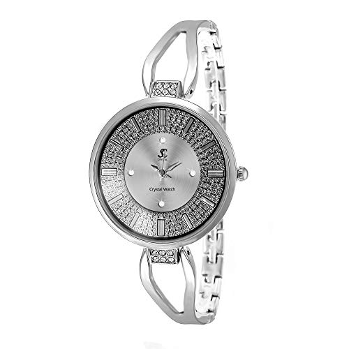 SC Crystal - Orologio da donna, interamente in metallo rodiato, colore tono argento, dimensioni regolabili, idea regalo
