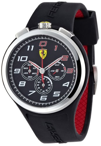 Orologio da uomo analogico cronografo al quarzo con cinturino in silicone nero, Scuderia Ferrari 0830100