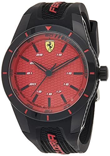 Orologio da uomo analogico al quarzo cinturino in silicone nero e rosso, Scuderia Ferrari 0830248