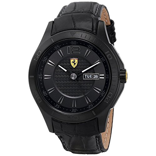 Orologio da uomo con cinturino in pelle nera, Scuderia Ferrari 0830093
