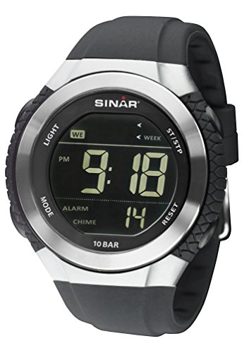 SINAR Orologio digitale con display invertito, nero, 10 bar, XM-21-19