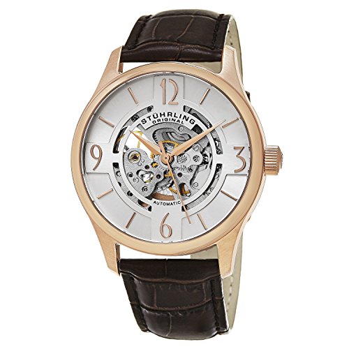 Stuhrling Original Men's Automatic Watch with Silver Dial Analogue Display and Brown Leather Strap 557. 04