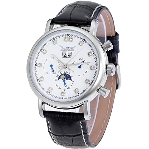 SUIYOUYU Moonphase Genuine Leather Orologi Automatic Day-Night Men Watches,Orologio da polso (Colore : White)