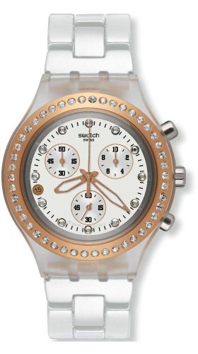 Swatch Orologio cronografo al Quarzo Donna con Cinturino in Metallo SVCK4067AG_White