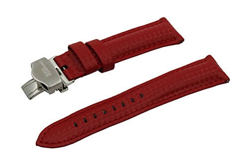 SWISS REIMAGINED Cinturino Orologio in Pelle Rossa - Acciaio Inox Spazzolato - Fibbia Pieghevole Farfalla - Barre a Molla - 18mm