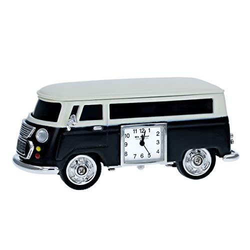 Miniature Black Camper Van - Caravan Novelty Desktop Collectors Clock 9710B by Widdop Bingham
