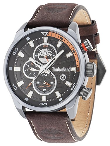 Timberland Henniker II 14816JLU/02 A, orologio al quarzo con quadrante analogico nero e cinturino in pelle marrone scuro, da uomo