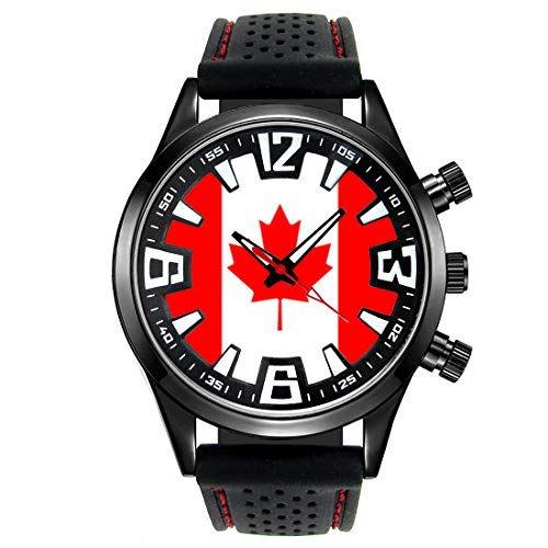 Timest - Canada - Bandiera del Paese - Orologio da Uomo Cinturino in Silicone nero Analogico al quarzo SF037