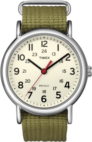Timex T2N651 Orologio da Polso al Quarzo, Analogico, Unisex, Tessuto, Beige/Verde