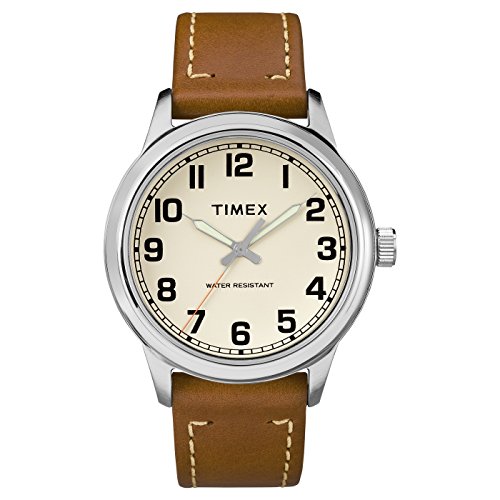 Timex TW2R22700JT - Orologio da uomo con cinturino in pelle, colore: Argento/Marrone chiaro