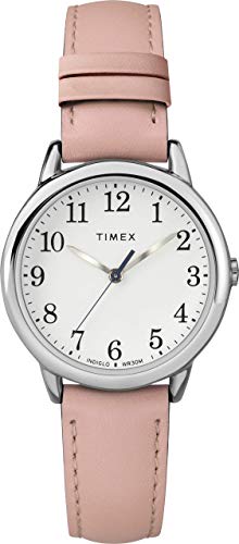 Timex Orologio da Donna con Cinturino in Pelle Rosa con Cassa Color Argento da 30 mm Easy Reader TW2U29700