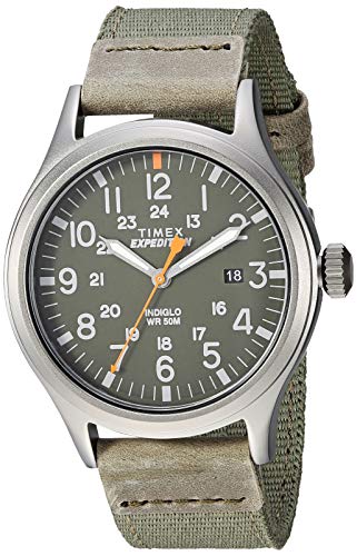Timex Men's TW4B14000 Expedition Scout 40 Green/Gray Leather/Nylon Strap Watch